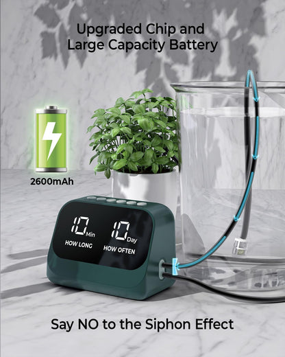 Automatic Watering System for Potted Plants, Plant Waterer, DIY Drip Irrigation Kit with Smart Timer, Waterproof LED Display & Large Capacity Battery, Precise Distribution of Water (Green)