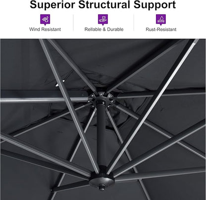PURPLE LEAF 10 Feet Patio Umbrella Outdoor Cantilever Square Umbrella Aluminum Offset Umbrella with 360-degree Rotation for Garden Deck Pool Patio Black