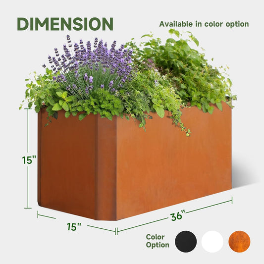 Steel Planter Box-36"x15"x15"-Large Rectangular Planter Matel -Outdoor Indoor-Corten Steel Planter Box Heavy Duty Commercial Residential for Patio Porch Deck Home Backyard