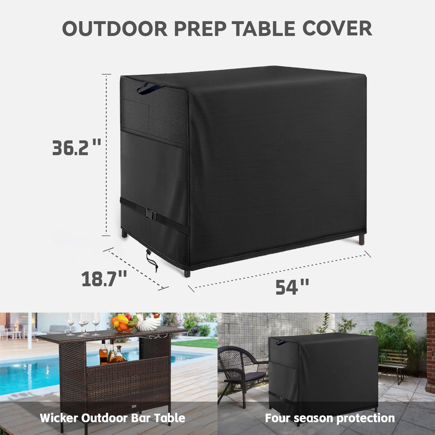 Outdoor Bar Cover Heavy Duty Waterproof Cover for Wicker with 54 inch Outdoor Utility Cart and Storage Cabinet Black