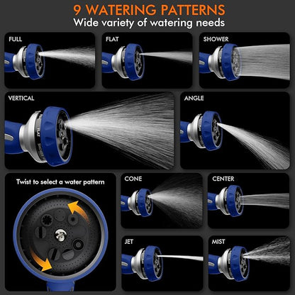 RESTMO Hose Nozzle Heavy Duty, Metal Water Hose Sprayer for Garden, 9 Spray Patterns | High Pressure | Thumb Flow Control | On/Off Valve, Ideal for Lawn & Plant Watering, Car & Pet Washing, Blue