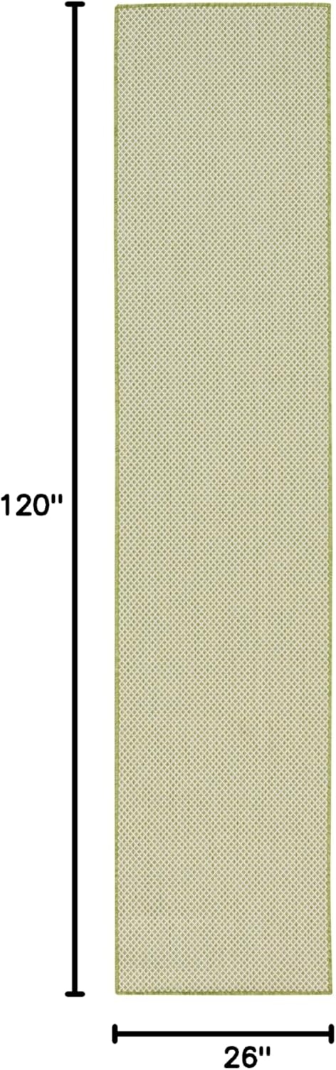 Nourison Home Courtyard Indoor/Outdoor Ivory Green 2'2" x 10' Area Rug, Easy Cleaning, Non Shedding, Bed Room, Living Room, Dining Room, Backyard, Deck, Patio (2x10)