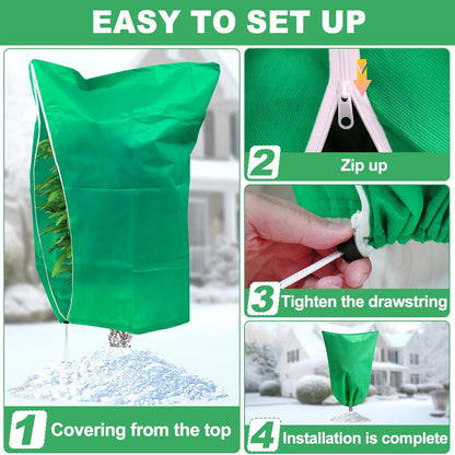 2 Pack Winter Plant Covers Freeze Protection, 31.4" X 47.2" Frost Cloths for Outdoor Plants with Zipper Drawstring, Tree Covers for Winter Cold Weather Covers Bags Shrubs Trees Jacket
