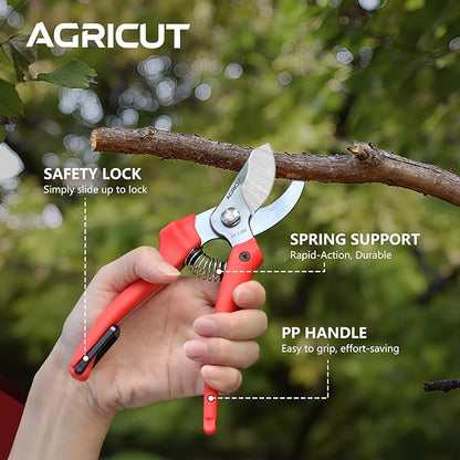 AGRICUT Pruning Shears for Gardening - 4/5 Inch Cut Capacity Bypass Pruners with High Carbon Steel Blade PP Handle Gardening Scissors Sharp Hand Clippers