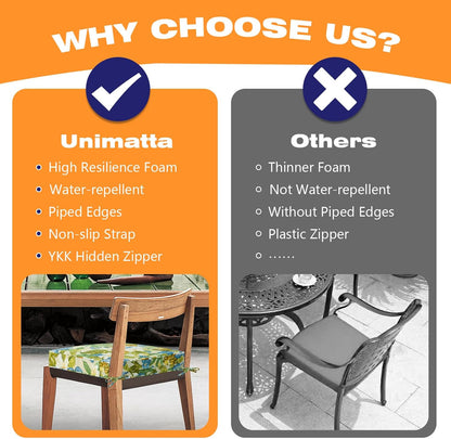 Square Corner Seat Cushions, 19" x 19" x 3", Set of 4, Indoor Outdoor Water Repellent Universal Chair Pads with Ties for Patio Furniture, Garden Dining Chairs, Blue Flower