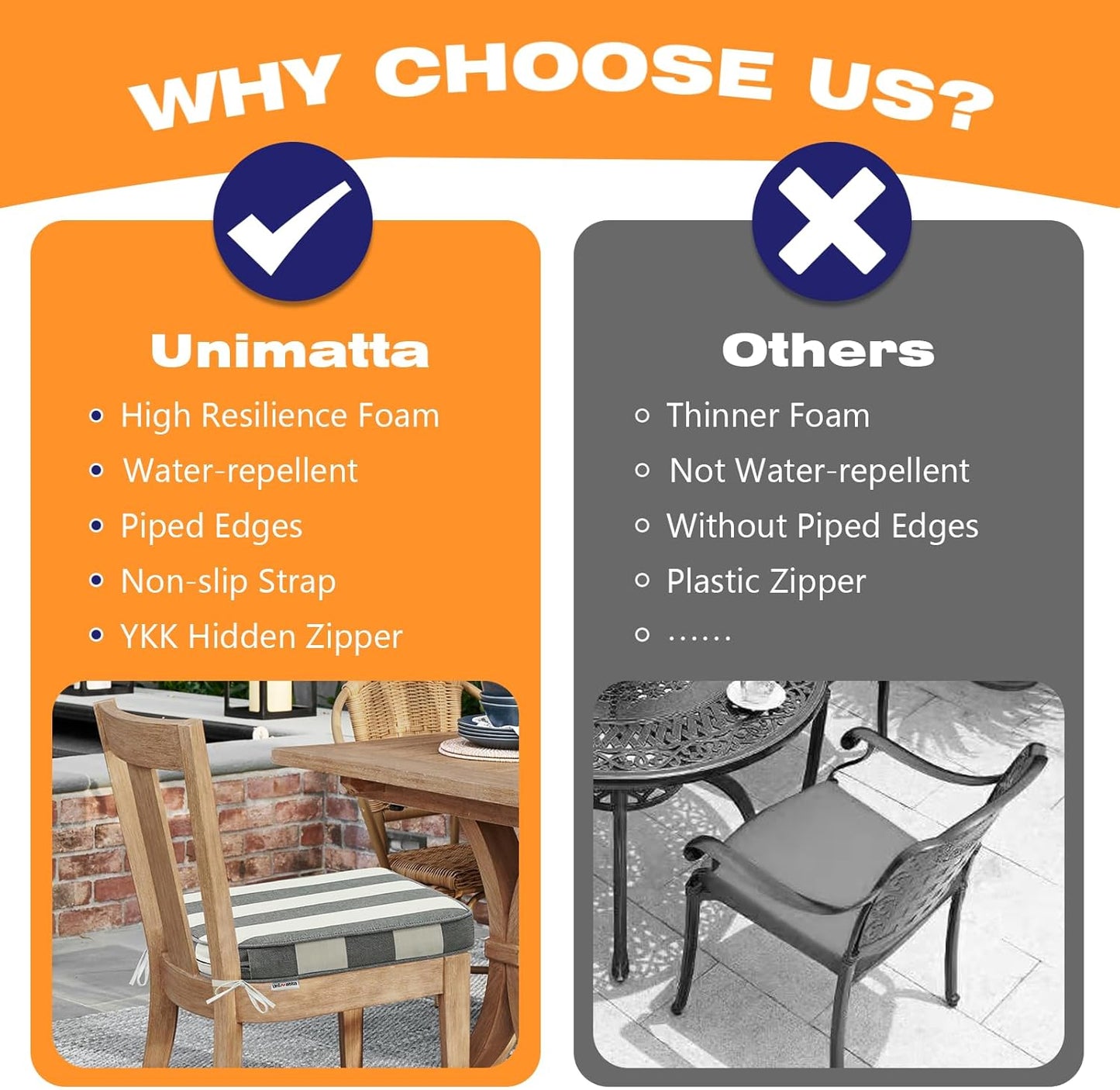 Round Corner Seat Cushions, 17" x 16" x 2", Set of 4, Indoor Outdoor Water Repellent Universal Chair Pads with Ties for Patio Furniture, Garden Deck Dining Chairs, Gray Stripe