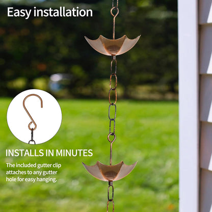 Metal Rain Chain Decoration 6 FT., Rain Catcher Metal Chain Gutter Downspout 72'' for House Eaves, Garden & Home, Umbrella Shape Rain Chains