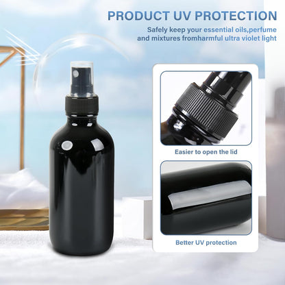 4 PCS, 4 oz Black Glass Mini Spray Bottles, Fine Mist, Refillable Containers for Cleaning Solutions and Skin Care