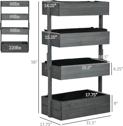 Vertical Garden Planter, Wooden 4 Tier Planter Box, Self-Draining with Non-Woven Fabric for Outdoor Flowers, Vegetables and Herbs, Gray