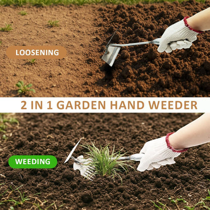 Dual-Head Weed Puller Tool, 2 Pack Heavy Duty Weeder Tool & Weed Remover, Garden Uprooting Tool with Hoe and Rake for Easy Weed Removal