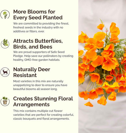 Eden Brothers Deer Resistant Wildflower Mixed Seeds for Planting, 50 lb, 24,000,000+ Seeds with Foxglove, Forget Me Not | Attracts Pollinators, Plant in Spring or Fall, Zones 3, 4, 5, 6, 7, 8, 9, 10