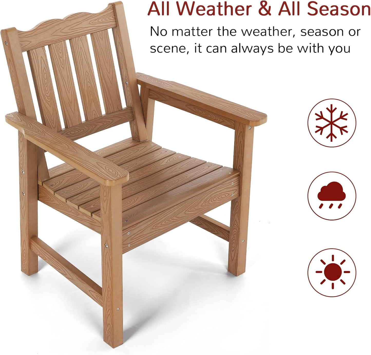 Stoog Patio Chair, All-Weather Outdoor Chairs with 400 lbs Weight Capacity, Looks Like Real Wood, for Patio, Deck, Pool and Backyard, Teak
