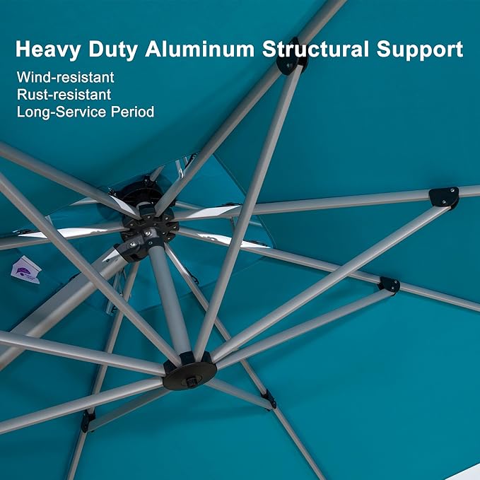 PURPLE LEAF 10ft Patio Umbrella Outdoor Square Umbrella Large Cantilever Umbrella Windproof Offset Heavy Duty Sun for Garden Deck Pool Patio, Turquoise Blue