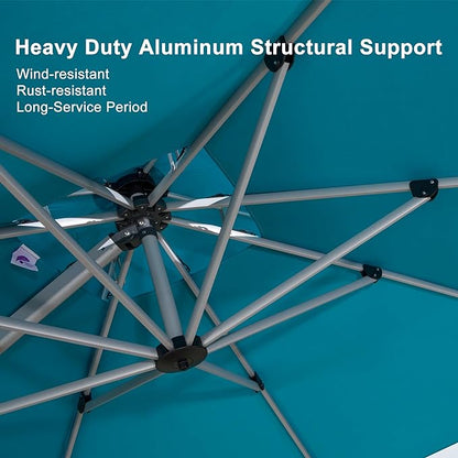 PURPLE LEAF Patio Umbrella 9ft Outdoor Square Umbrella Large Cantilever Umbrella Windproof Offset Heavy Duty Sun for Garden Deck Pool Patio, Turquoise Blue