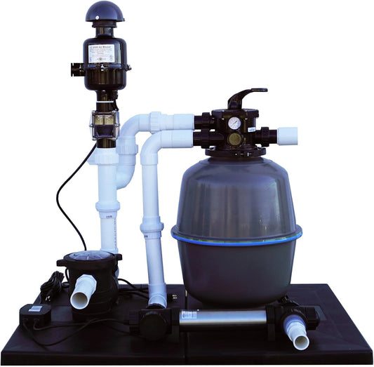 HALF OFF PONDS Simply Clear Koi Pond Filter System with 2HP Blower, UV Clarifier & 2,000 GPH Pump – Filters Ponds Up to 1500 Gallons – Complete Kit with Bio Media, Multiport Valve, Gauge