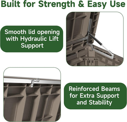 260 Gallon Deck Box Waterproof, UV Resistant Resin Outdoor Storage Box with Hydraulic Rod, Lockable Design and Enhanced Durability for Patio, Garden, and Poolside Use