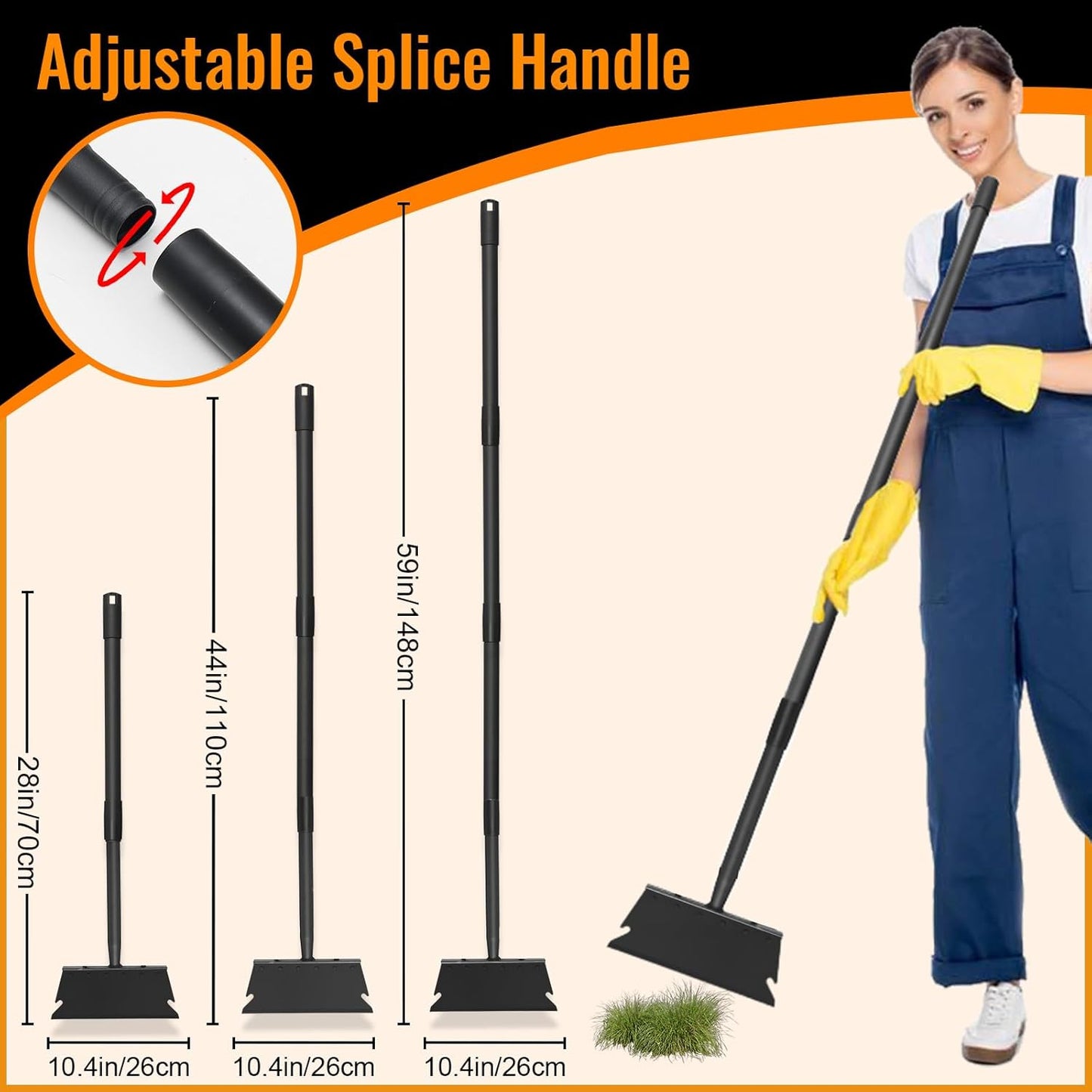 Garden Flat Shovel Scraper, Multifunctional Garden Cleaning Shovel with 59 Inch Long Handle, Heavy Duty Outdoor Floor Scraper for Weed Cleaning,Trenching,Edging and Removing Snow,Ice,Weeds,Dirty,Moss