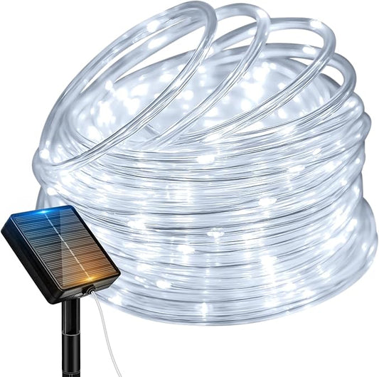 btfarm Solar Rope Lights Outdoor, 120LED 46FT Solar String Lights Outside Waterproof, 8 Lighting Modes Tree Tube Fairy Light Solar Powered for Garden Christmas Yard Party Decorations, Cool White