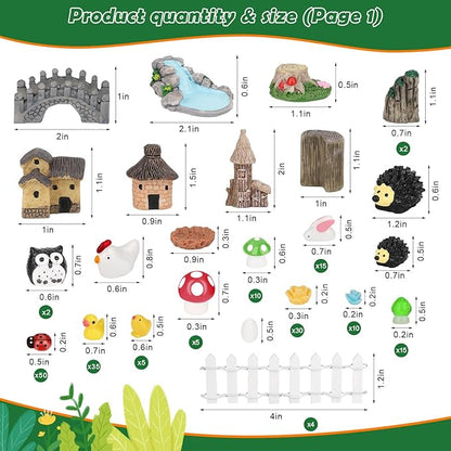 Thrilez 210 Pieces Miniature Fairy Garden Accessories, Including Resin Animals, Miniature Figurines, Micro Landscape Ornaments Kit, Fake Diorama Trees for Fairy Garden Decor