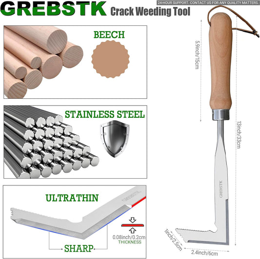 GREBSTK Crack Weeder Crevice Weeding Tool Stainless Steel Manual Weeder Beech Handle Gardening Tool