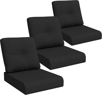 Joyside Outdoor Chair Cushions Set, 22x25/22x24 Inch Patio Furniture Deep Seat Cushions, Water Resistant & Thick Cushion, Outdoor Replacement Cushions for Seat and Sofa (Black, 3 Set)