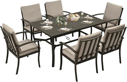 HAPPATIO 7 Piece Patio Dining Set, Aluminum Outdoor Dining Set for 6, Aluminum Dining Table and Chairs Set, Patio Furniture with Table, Chairs and Washable Cushions (Black)