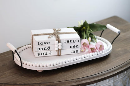Love Laugh Sand & Sea You and Me Book Decor-Modern Farmhouse Decorative Book Stack for Coffee Table-Center Table Decorations for Living Room-Housewarming Gifts