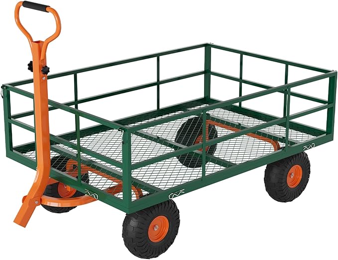 1200LB Capacity Garden Cart, 3-in-1 Heavy Duty Utility Wagon with 13" All-Terrain Tires, Removable Mesh Sides & 180° Swivel Handle - Outdoor Yard Cart for Gardening, Farming, Patio Use