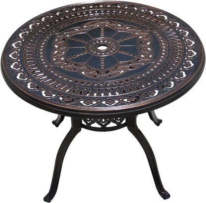 Outdoor Table Cast Aluminum Round Patio Table with Umbrella Hole All Weather Outdoor Dining Table for Lawn Garden Backyard (100cm Orchid Round Table)
