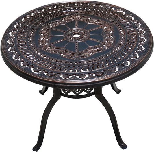 Outdoor Table Cast Aluminum Round Patio Table with Umbrella Hole All Weather Outdoor Dining Table for Lawn Garden Backyard (100cm Orchid Round Table)