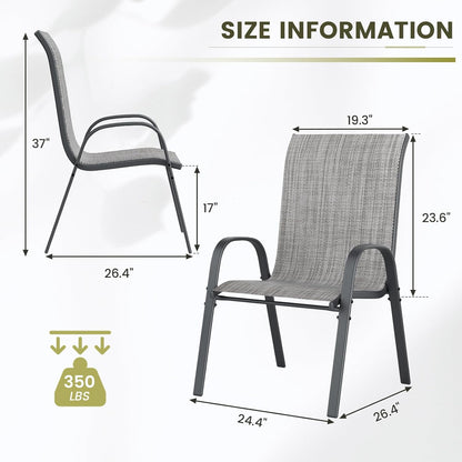 UDPATIO Patio Chairs Set of 8, Stackable Outdoor Dining Chairs with High Back, Breathable Textilene Fabric Outdoor Chair All Weather, 350LBS Capacity for Garden, Backyard (Light Grey)