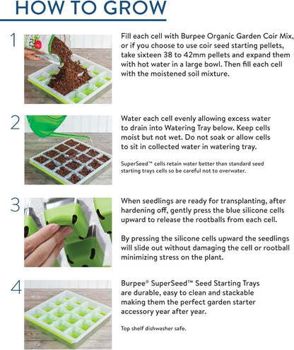 Burpee SuperSeed Seed Starting Tray | 16 XL Cell | Reusable & Dishwasher Safe | for Starting Vegetable Seeds, Flower Seeds & Herb Seeds | Indoor Grow Kit for Deep-Rooted Seedlings, Green