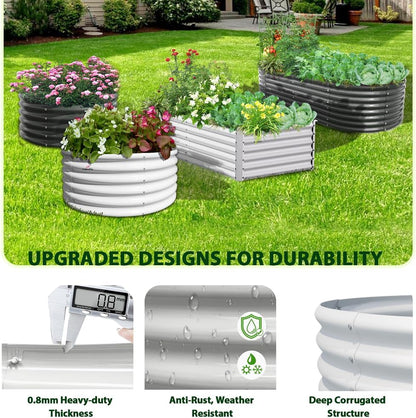 A ANLEOLIFE 4-Pack 6X3X2ft & 8X4X2ft Deep Root Galvanized Raised Garden Beds Outdoor for Planting Vegetables Flowers Herb, Antique White
