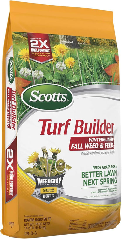 Scotts Turf Builder WinterGuard Fall Weed & Feed3, Weed Killer Plus Fall Fertilizer, 5,000 sq. ft., 14.29 lbs. (2-Pack)