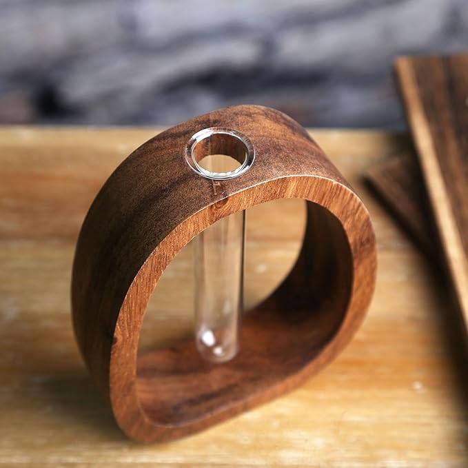 Plant Terrarium with Walnut Wooden Stand,Plant Propagation Station,Retro Propagation Vase,Hydroponics Planter for Cuttings,Greenery and Flowers,Minimalist Wooden Home and Office Décor Gift