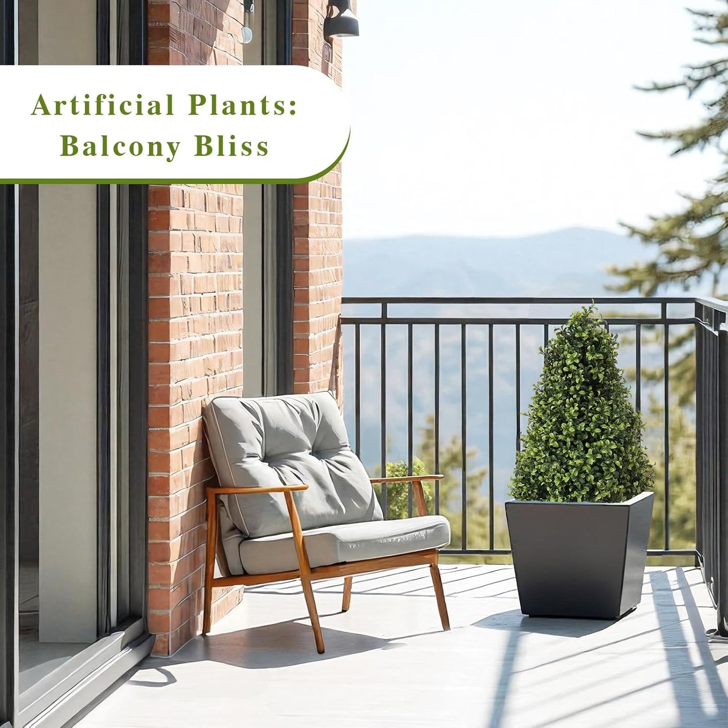 30" Artificial Boxwood Topiary Trees Outdoor Set of 2 - UV Resistant Faux Plants for Front Porch Outside Planter, Realistic Fake Cone-Shaped Bushes & Shrubs 2.5ft