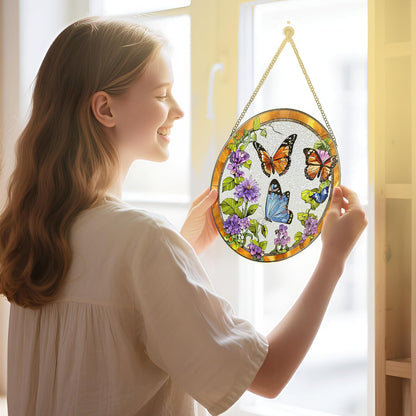 Stained Glass Window Hanging, 8 Inch Sun Catchers Indoor Window, Butterfly Suncatchers for Windows Doors Home Decoration and Christmas, Festival, Mother's Day, Birthday, Gifts for Women, Mom, Grandma