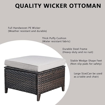 Rilyson Wicker Patio Furniture Set - 4 Piece Rattan Outdoor Sectional Conversation Sets with 2 Chairs and 2 Ottomans for Porch Deck Garden(Brown/Beige)