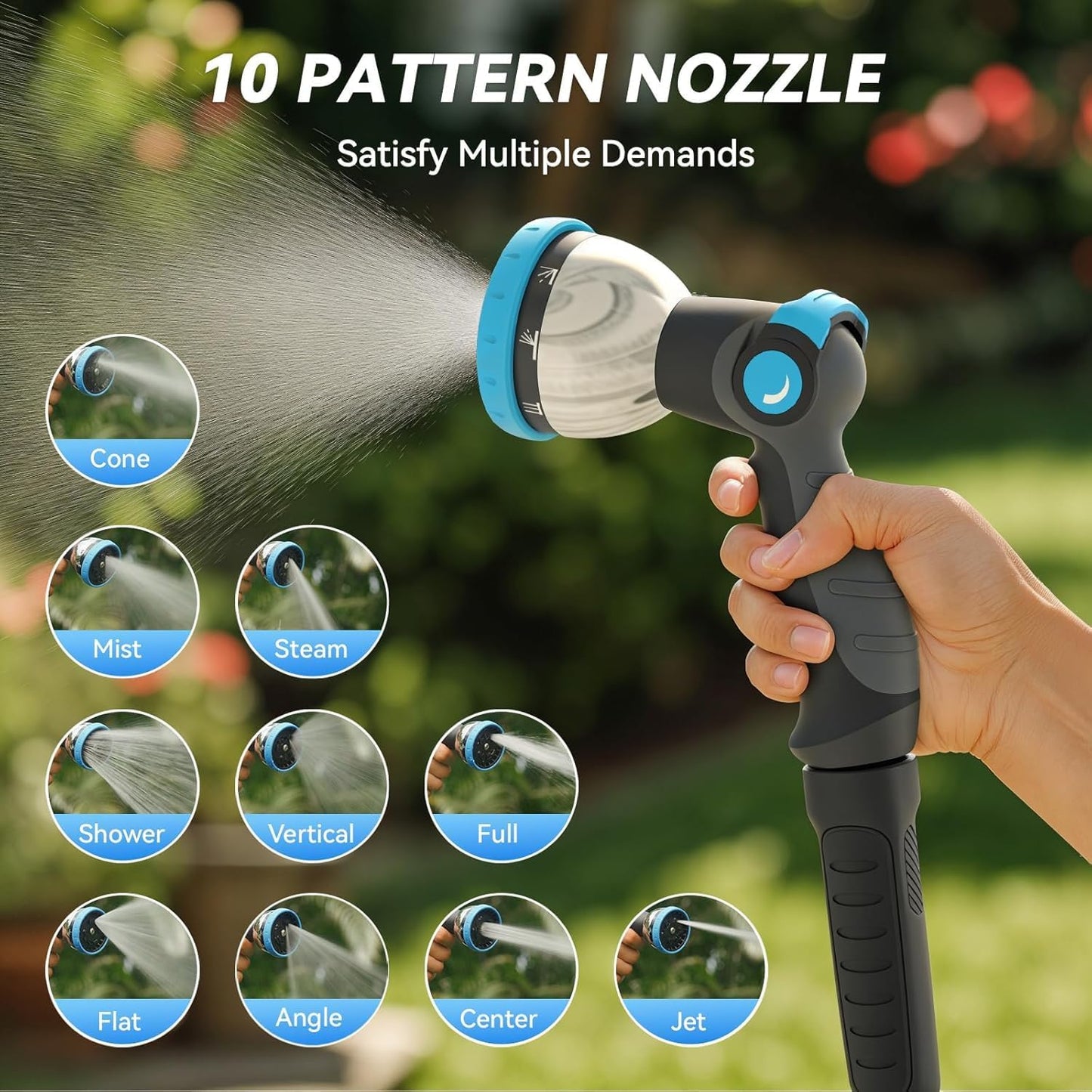 Retractable Garden Hose Reel 100 ft x 5/8 in, Heavy Duty Hose Reel Wall Mount with Any Length Lock, Auto Rewind System, 180° Swivel Bracket, 10-Pattern Garden Hose Nozzle, Dark Grey