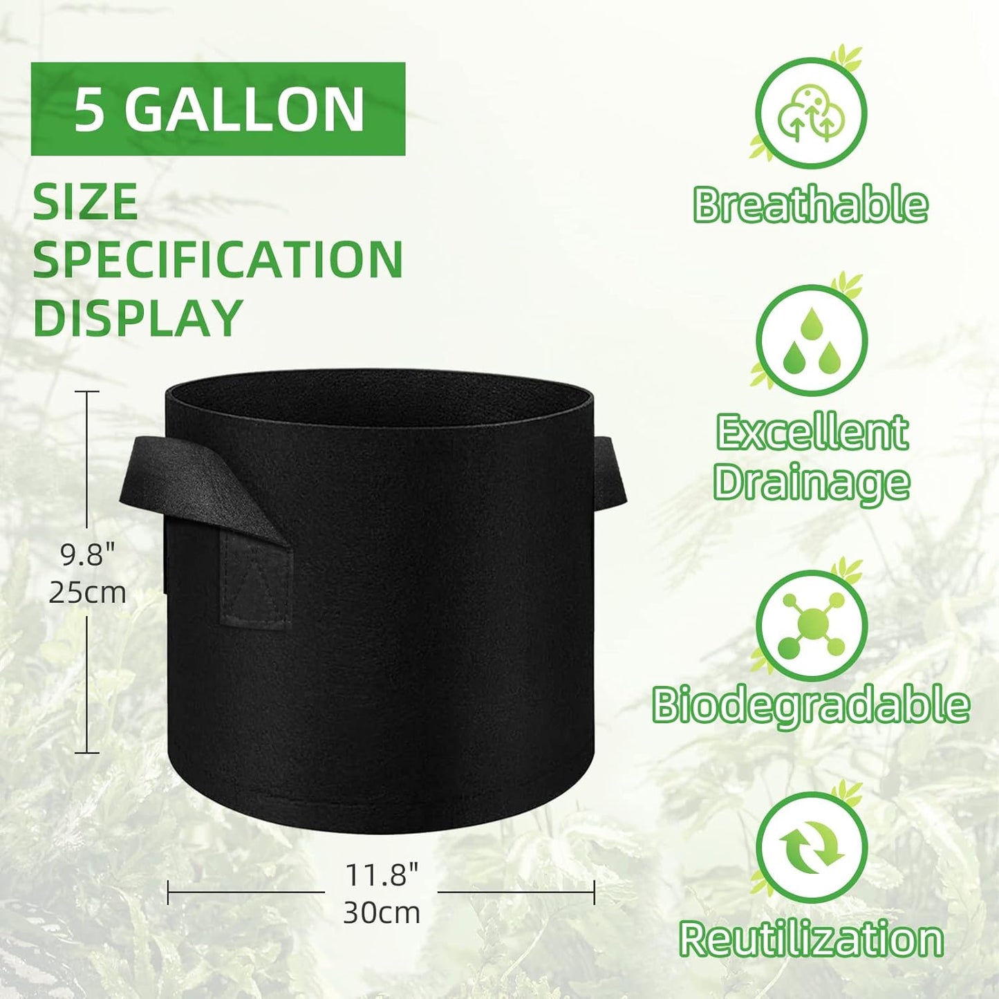 200-Pack 5 Gallon Fabric Grow Bags, Heavy Duty Thickened Nonwoven Plant Grow Bags Aeration Fabric Pots with Handles for Plants