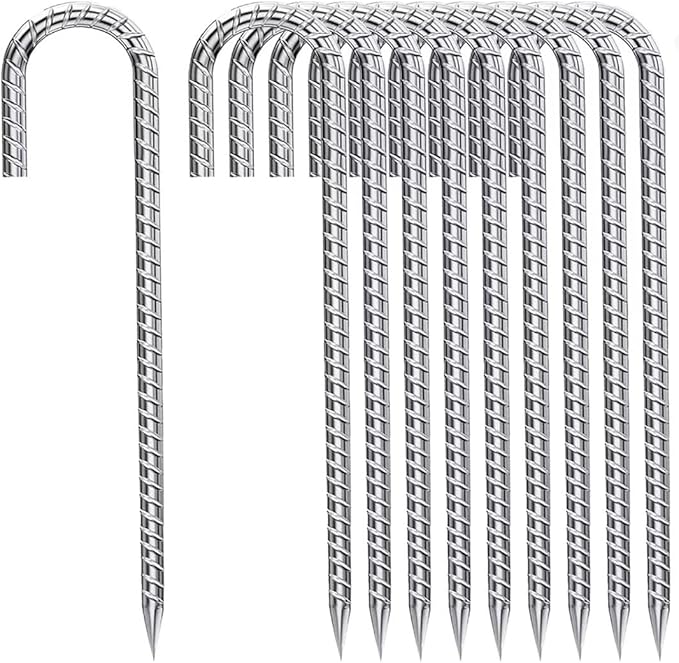 Rebar-Stakes-12-Inch, Ground Stakes Heavy Duty J-Hook Galvanized Anti-Rust Heavy Duty Ground Anchors for Garden Dog Fence Chicken Coop Christmas Decorations Deer Fence 12pcs