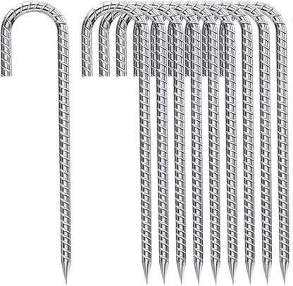 Rebar-Stakes-12-Inch, Ground Stakes Heavy Duty J-Hook Galvanized Anti-Rust Heavy Duty Ground Anchors for Garden Dog Fence Chicken Coop Christmas Decorations Deer Fence 12pcs