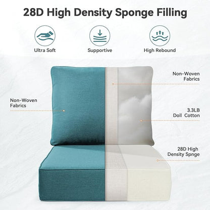 Luxury 6" Outdoor Cushions for Patio Furniture, 24x24x6" Thick Seat Cushion Set, Fade Resistant Couch Chair Replacement Cushions High Density Deep Wicker Chair Cushion with Removable Cover, Green