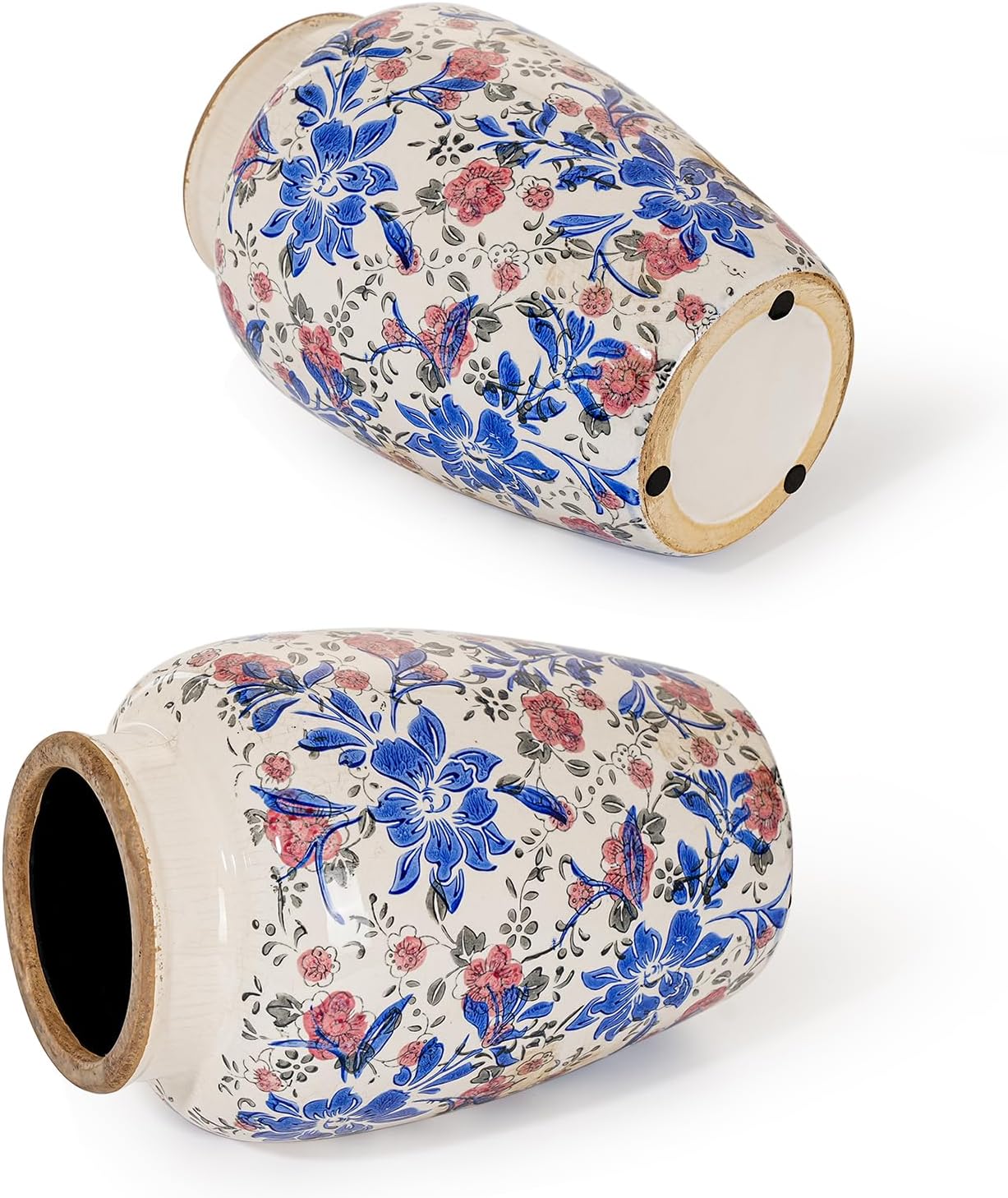 Sungmor Ceramic Flower Vase, Vintage Ice Cracked Glaze Porcelain Vase, Pretty Home Decor Vase for Flower Arrangement, Fresh Flowers, 10.2 Inch Tall Chinoiserie Pottery Vase, Blue Floral Pattern