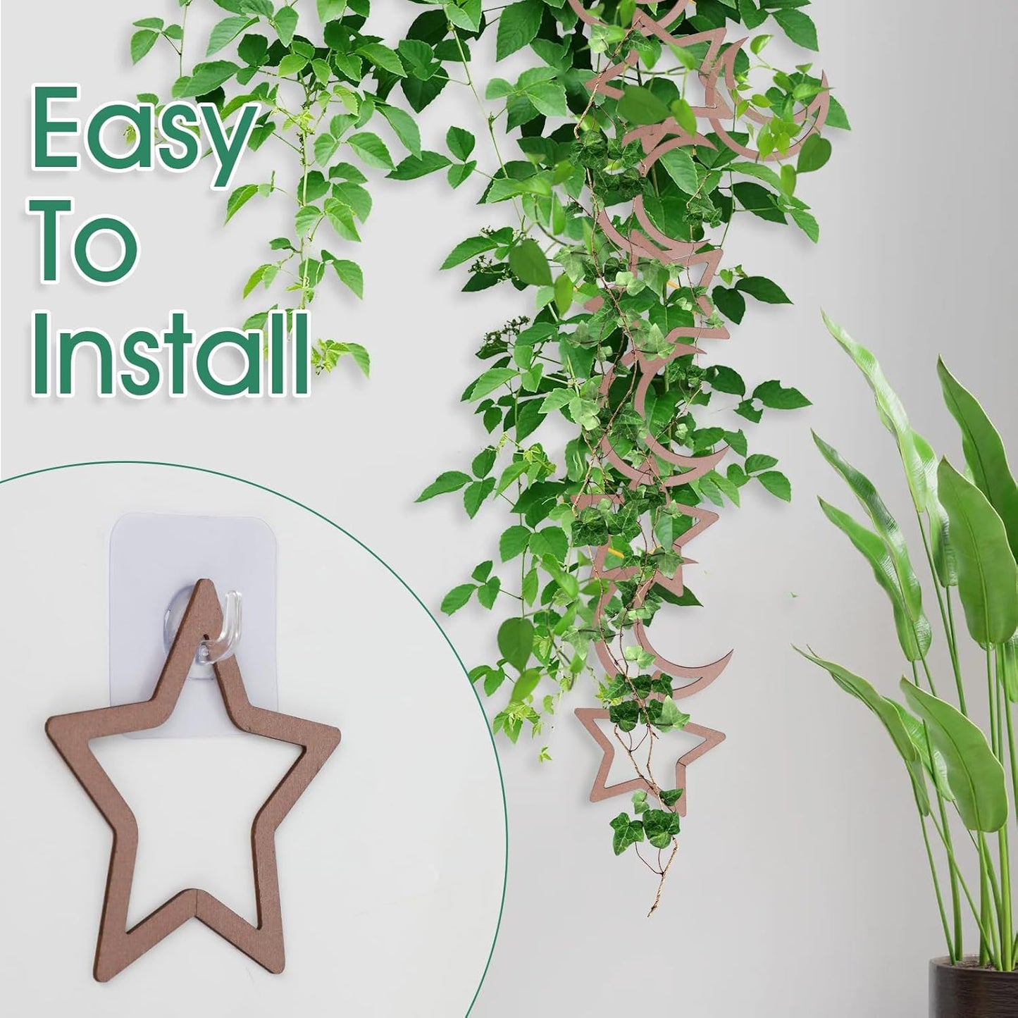 20pcs Chain Trellis for Climbing Plants, HSSZXFR DIY Plant Climber Support for Vines and Garden Wall Trellis, Indoor and Outdoor Accessories for Monstera Pothos Ivy Flower (Star and Moon)