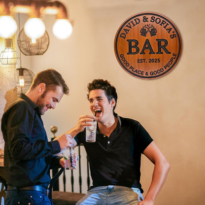 Personalized Wood Bar Sign Custom Carved Name Sign for Couples Home Bar Decor Wooden Wall Art Anniversary Wedding Gift Housewarming Gift Man Cave Decor