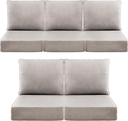 Luxury 6" Outdoor Cushions for Patio Furniture, 24x24x6" Thick Seat Cushion Set of 5, Fade Resistant Couch Chair Replacement Cushions High Density Deep Wicker Chair Cushion w/ Removable Cover, Beige