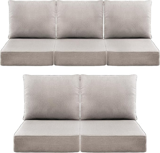 Luxury 6" Outdoor Cushions for Patio Furniture, 24x24x6" Thick Seat Cushion Set of 5, Fade Resistant Couch Chair Replacement Cushions High Density Deep Wicker Chair Cushion w/ Removable Cover, Beige