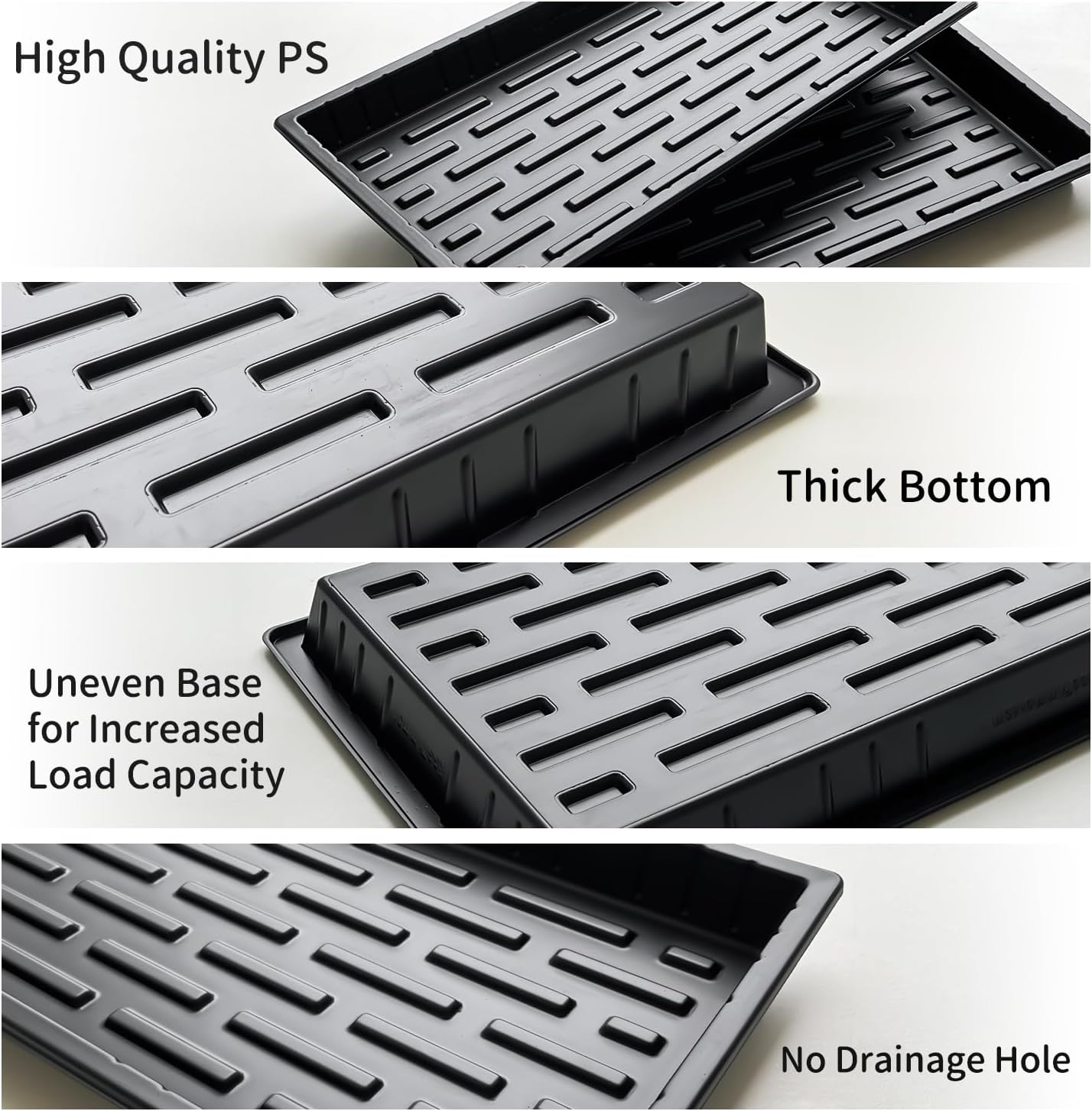 Growing Trays, 1020 Plant Nursery Trays Heavy Duty Seed Starter Flat Seedling Tray for 72/128 Cell Plug Tray Transplant Growing Microgreens (21"×11", 10 Pack, 1.6" Deep, Without Holes)