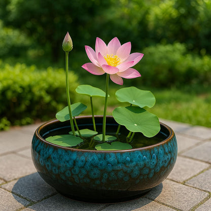 Oncpcare Lotus Bowl Planter – Glazed Ceramic Indoor Plant Bowl Lotus Pot for Lotus Seeds, Bonsai, Succulents | Shallow Hydroponic Decorative Oriental Flower Bowl (Green)